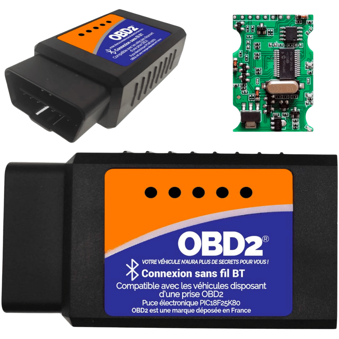 Boitier de diagnostic OBD2 ELM327 V1.5 pic 18f25k80 – Bluetooth 4.0  compatible Iphone android – lit et efface le voyant moteur – OBD2 – Diagnostic  automobile et voyant moteur