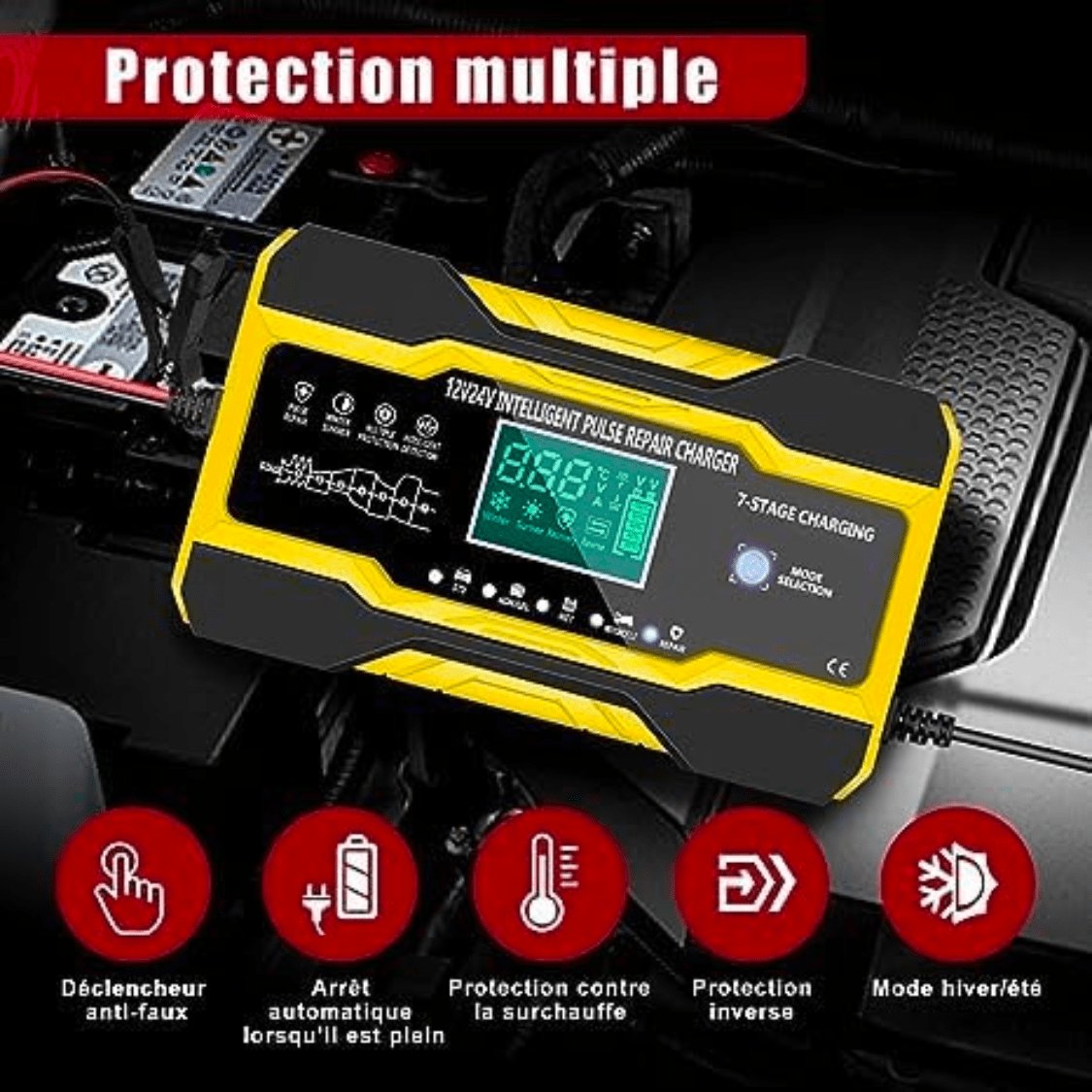 Chargeur de Batterie Intelligent pour Voiture/Moto/Camion 12V 8A/24V 4A –  OBD2 – Diagnostic automobile et voyant moteur