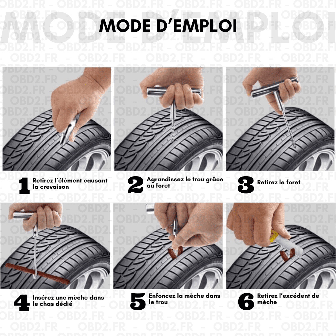 Kit de réparation de pneu – set complet anti-crevaison pour Voiture – OBD2  – Diagnostic automobile et voyant moteur
