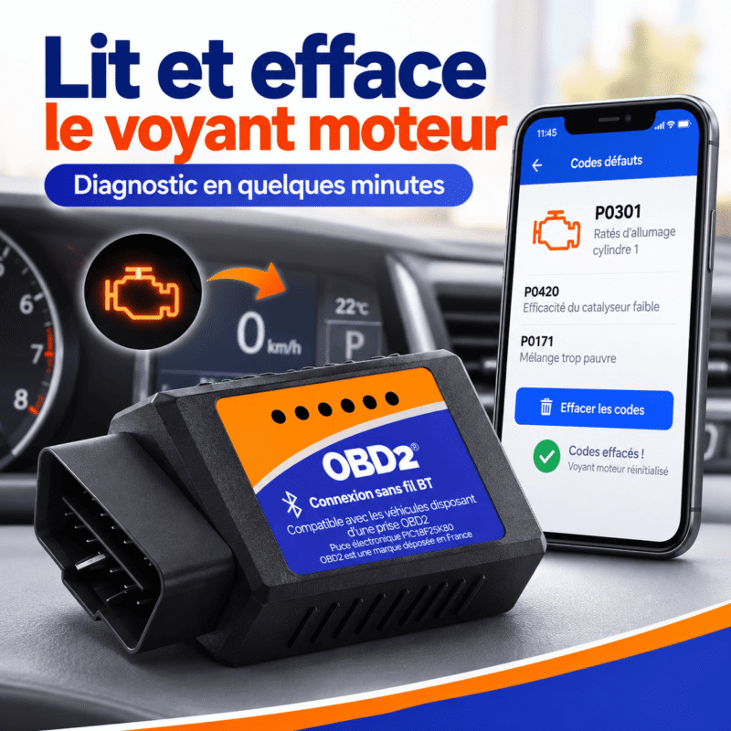 Valise de diagnostic OBD2 ELM327 Bluetooth 4.0 compatible Iphone android - V1.5 pic 18f25k80 - lit et efface le voyant moteur