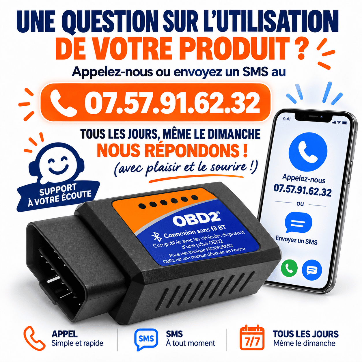 Valise de diagnostic OBD2 ELM327 Bluetooth 4.0 compatible Iphone android - V1.5 pic 18f25k80 - lit et efface le voyant moteur